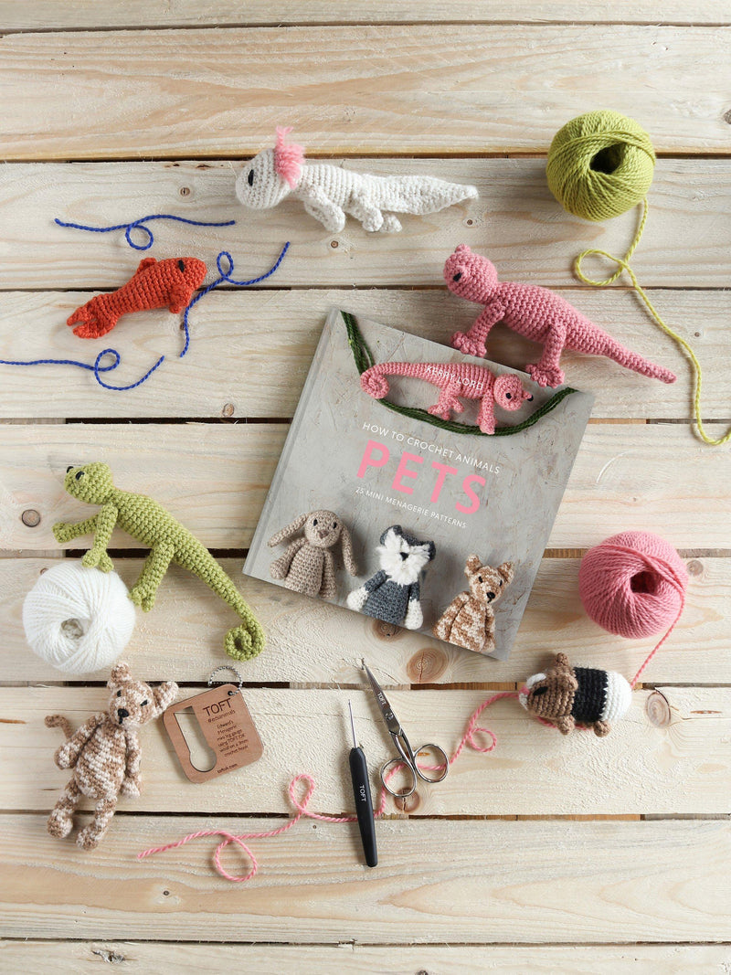Mini crochet book with animal pet patterns by Kerry Lord, UK version