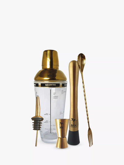 John Lewis Bar Originale Stainless Steel Cocktail Shaker Set 5 Piece 600ml Gold/Clear- Buy online at McGrocer