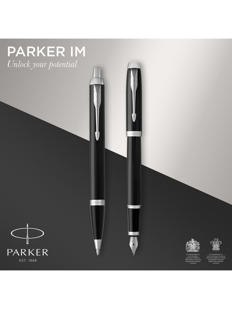 Parker IM black chrome trim ballpoint and fountain pen set, UK version