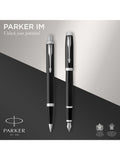 Parker IM black chrome trim ballpoint and fountain pen set, UK version