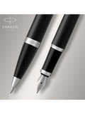 Parker IM black chrome trim ballpoint and fountain pen set, UK version