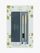 John Lewis PARKER Jotter Stainless Steel Gold Trim Ballpoint & Fountain Pen Set- Buy online at McGrocer