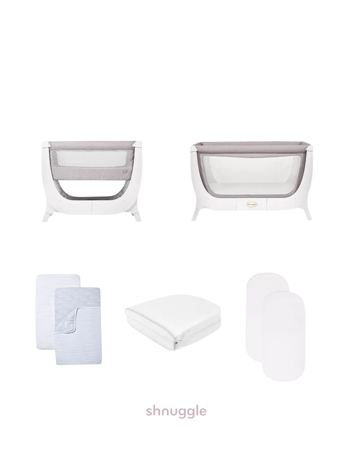 Shnuggle Air Crib, Air Cot Conversion Kit, Air Cot Folding Mattress and Crib Bedding/Sheets Bundle, Stone Grey - McGrocer