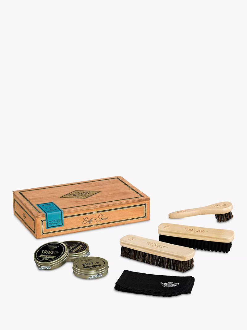 Gentlemen's Hardware shoe shine box with polish and brushes, UK version