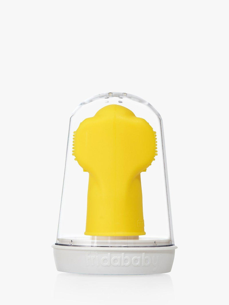 Fridababy baby finger toothbrush with triple-angled brush head and storage stand - British product