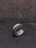Hoxton London leather herringbone band ring silver and black - British brand