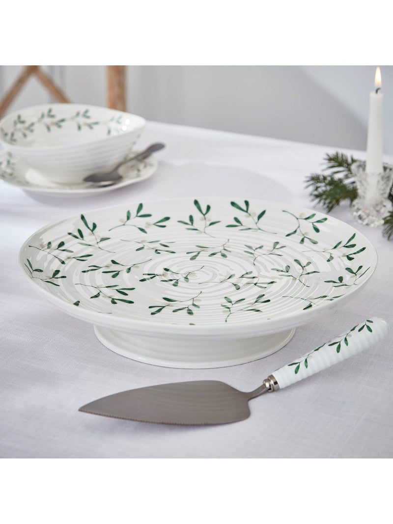 Sophie Conran Portmeirion mistletoe cake stand 32cm white green, imported from the UK