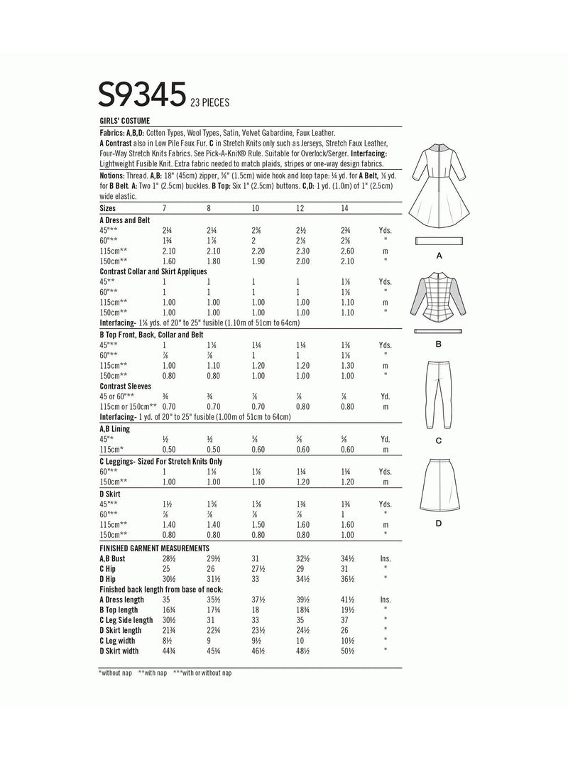 Simplicity Disney Cruella sewing pattern S9345, imported from the UK