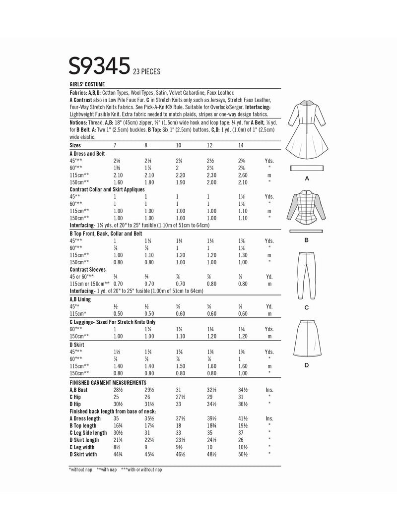 Simplicity Disney Cruella sewing pattern S9345, imported from the UK