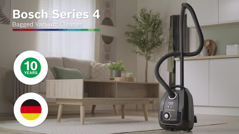Bosch Series 4 ProEco bagged cylinder vacuum cleaner in black - British product