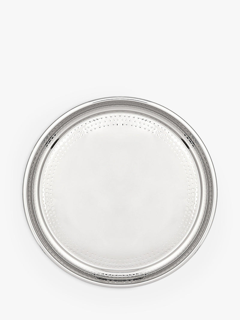 John Lewis hammered stainless steel round silver tray 36cm, UK version