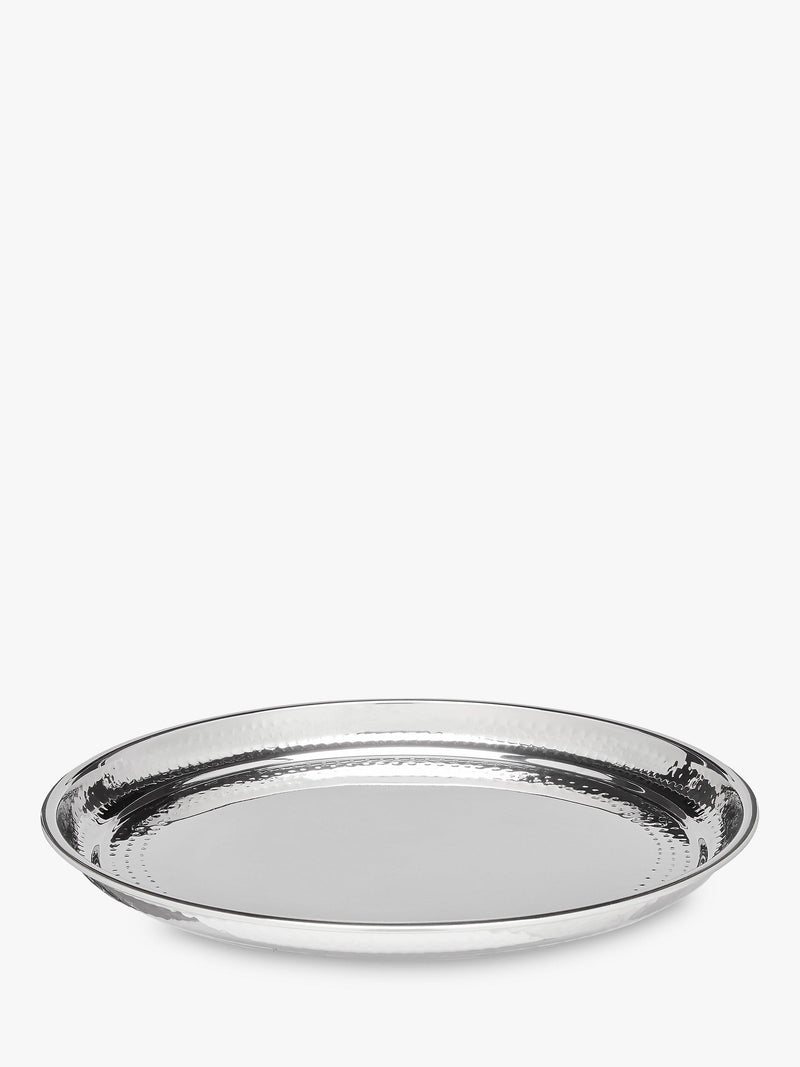 John Lewis hammered stainless steel round silver tray 36cm, UK version