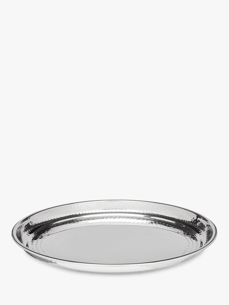 John Lewis hammered stainless steel round silver tray 36cm, UK version