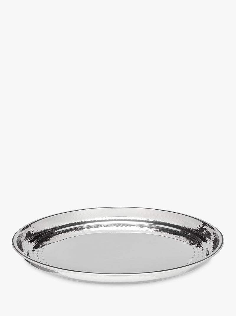 John Lewis hammered stainless steel round silver tray 36cm, UK version