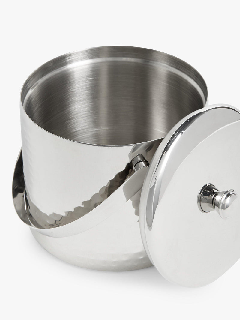 John Lewis hammered stainless steel ice bucket with lid, 18cm tall, imported from the UK