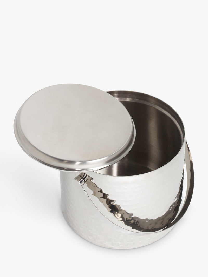 John Lewis hammered stainless steel ice bucket with lid, 18cm tall, imported from the UK