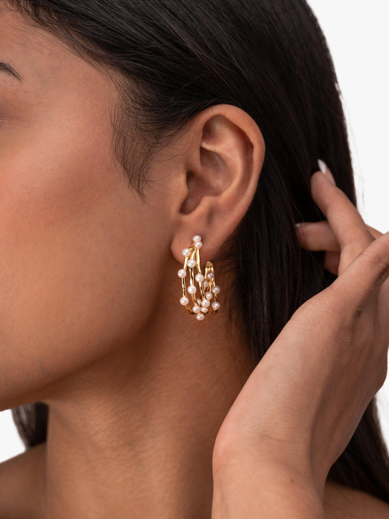 Dower & Hall gold vermeil waterfall pearl hoop earrings - British product