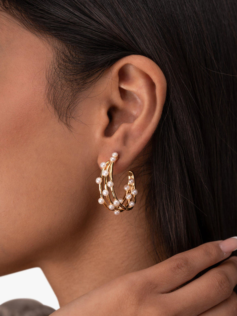 Dower & Hall gold vermeil waterfall pearl hoop earrings - British product