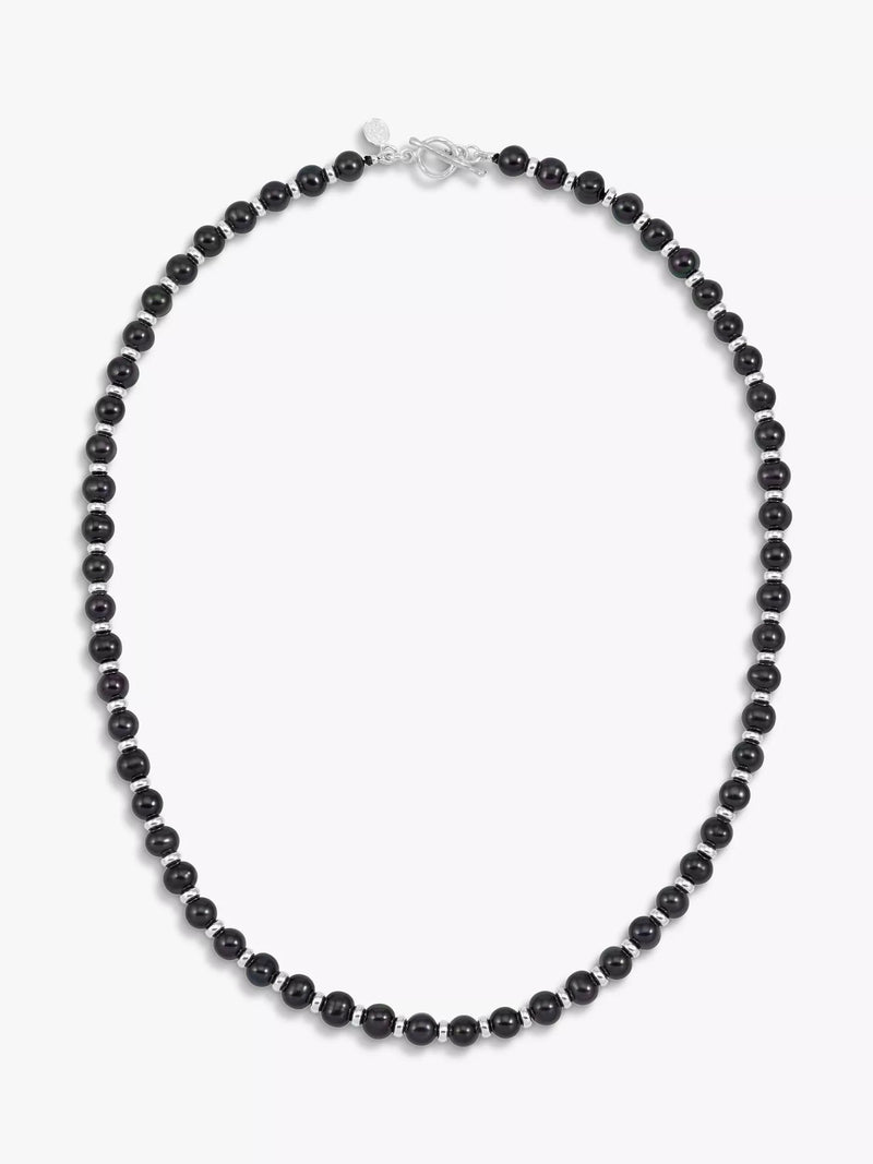 Dower & Hall men's pearl collar necklace black silver 50.8cm - British product