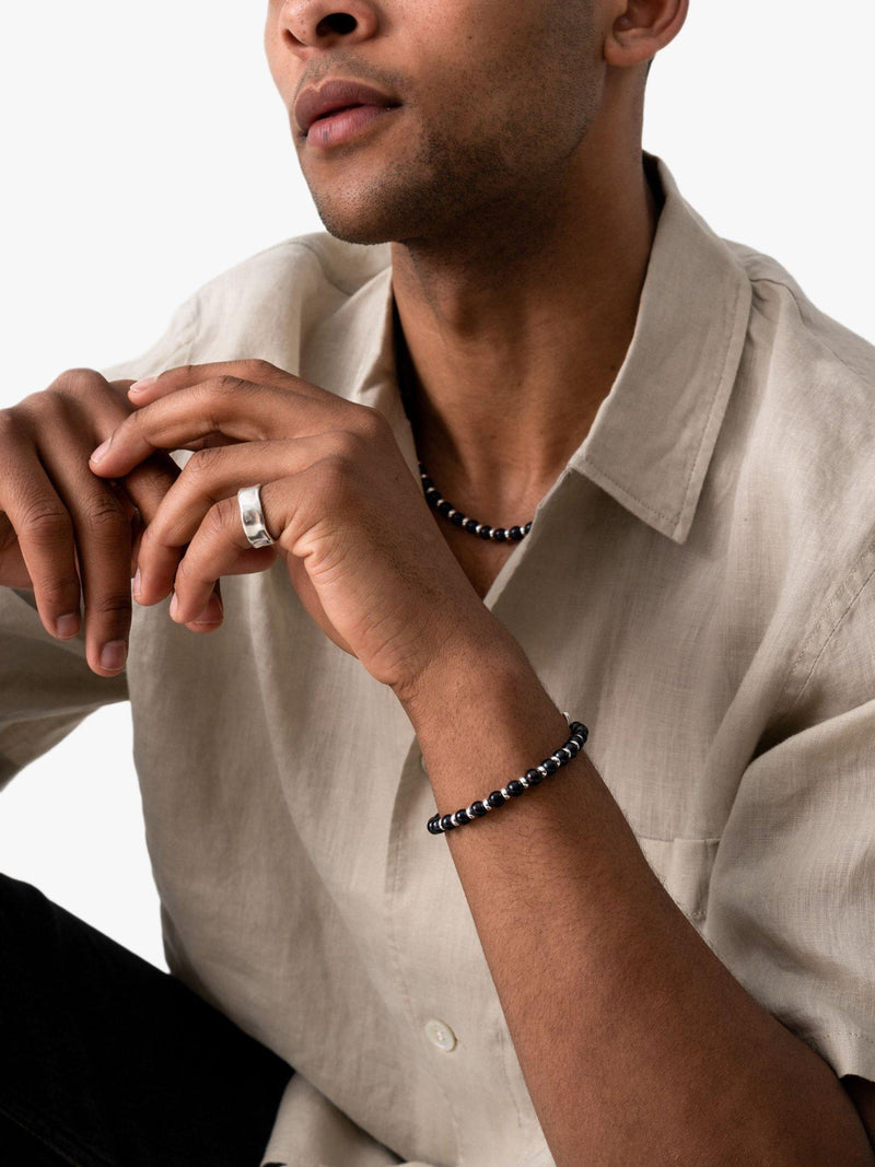 Dower & Hall men's pearl collar necklace black silver 50.8cm - British product