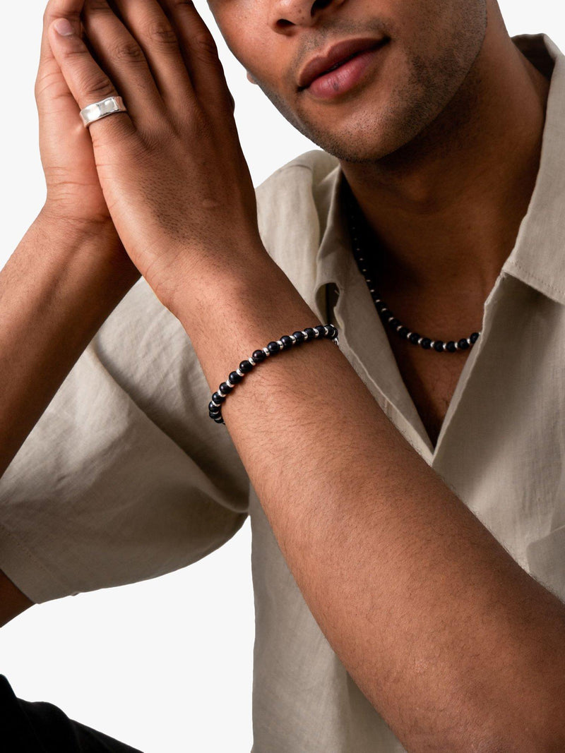 Dower & Hall men's pearl collar necklace black silver 50.8cm - British product