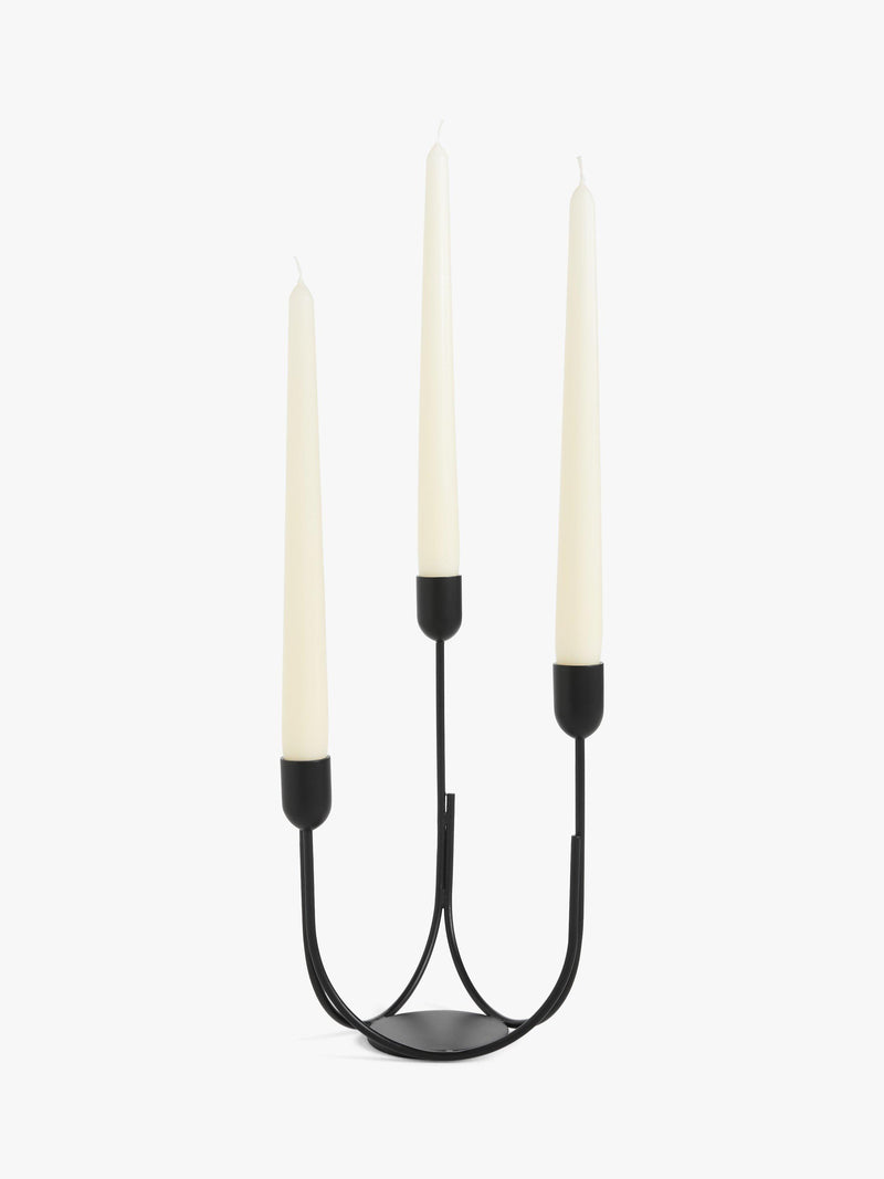 John Lewis plain steel three prong candelabra, imported from the UK