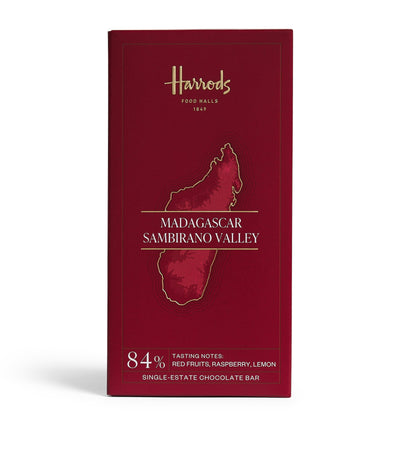 Tablette de chocolat noir Harrods Single Estate 84% de cacao de la vallée du Sambirano 70g