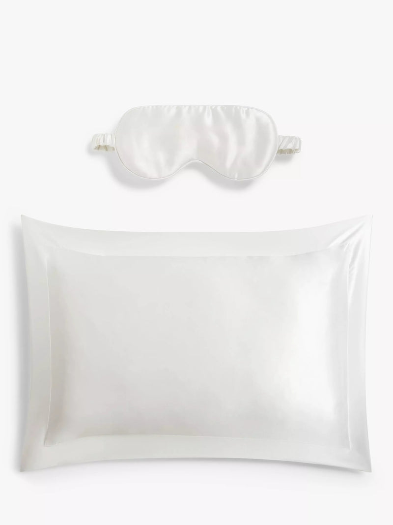 John Lewis organic silk eye mask and pillowcase set white, imported from the UK