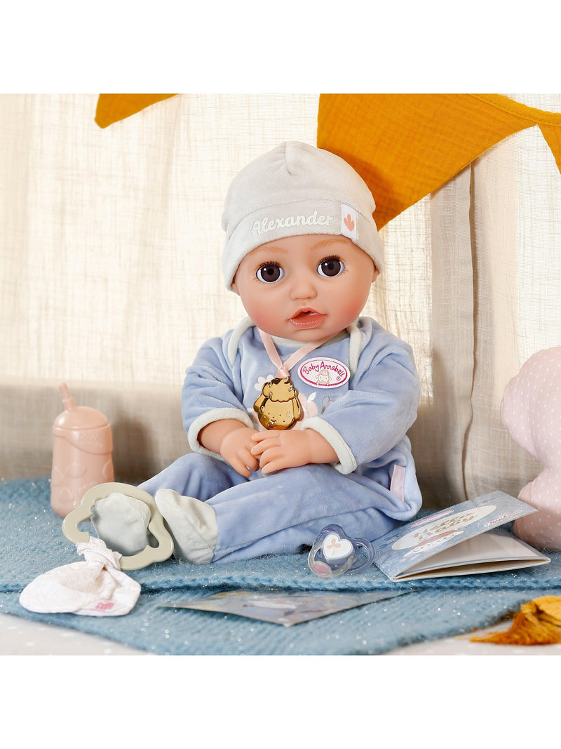 Baby Annabell Active Alexander 43cm doll with blue romper (British brand)