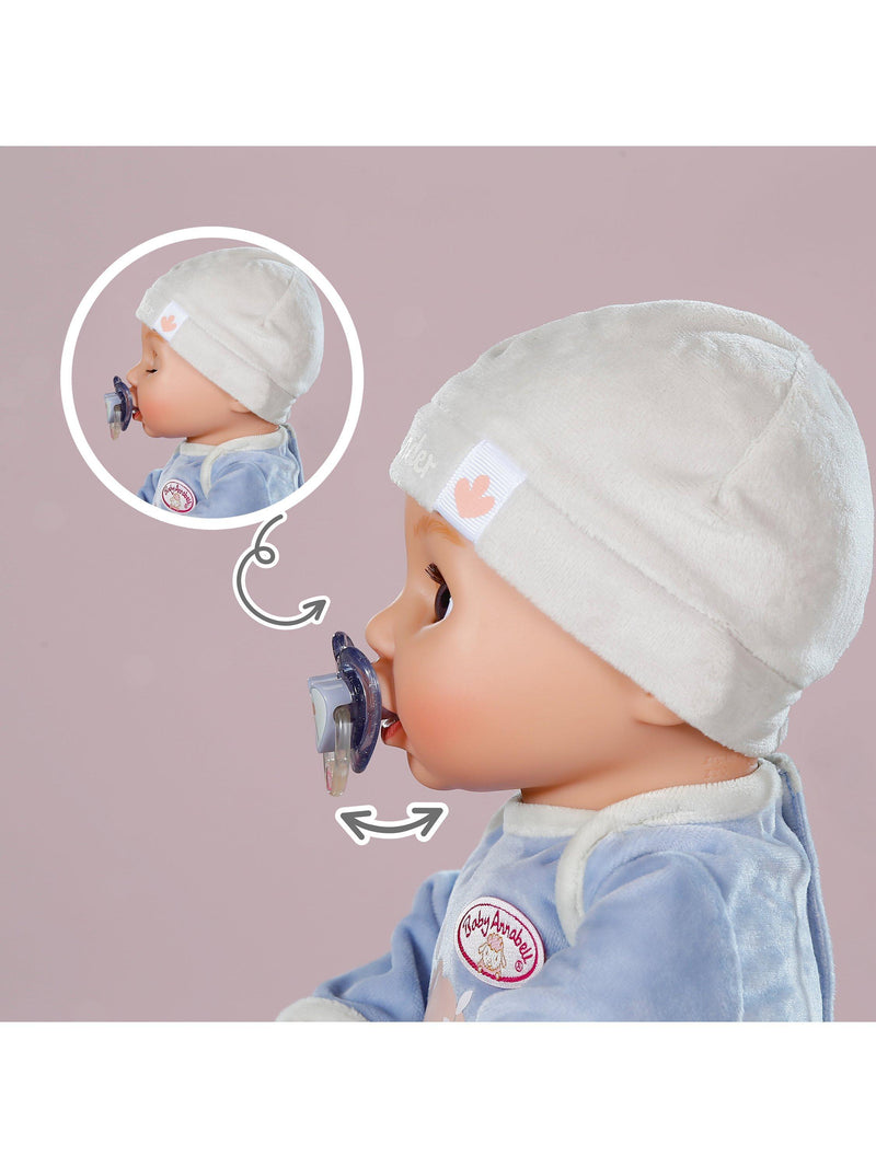 Baby Annabell Active Alexander 43cm doll with blue romper (British brand)