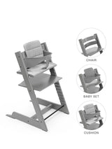 John Lewis Stokke Tripp Trapp Highchair Bundle with Baby Set and Cushion, Storm Grey- Buy online at McGrocer