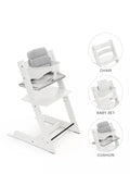 Stokke Tripp Trapp highchair white bundle with Baby Set and cushion, UK version