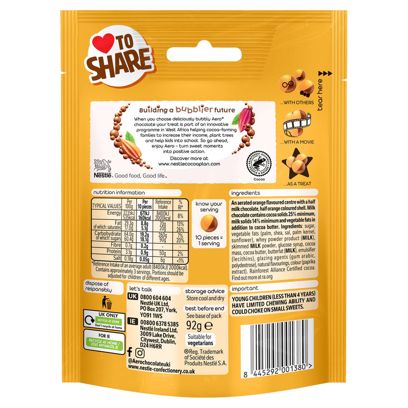 Aero Bubbles Orange milk chocolate sharing bag 92g - British product