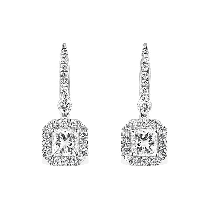 Costco princess cut diamond halo earrings 18ct white gold (British brand)