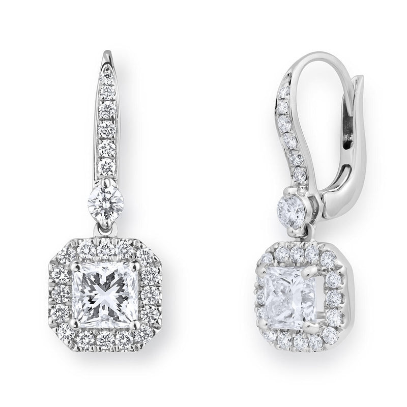 Costco princess cut diamond halo earrings 18ct white gold (British brand)