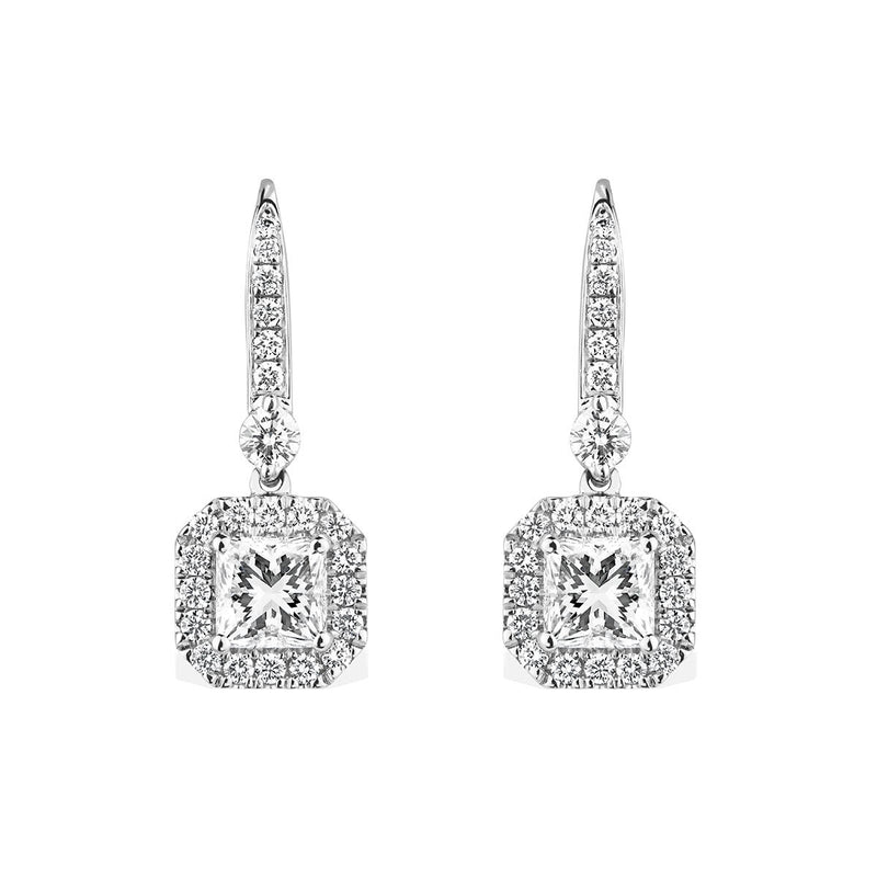 Costco princess cut diamond halo earrings 18ct white gold (British brand)