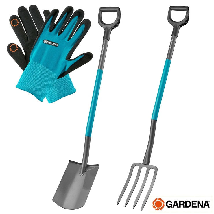 Gardena ClassicLine spade and fork bundle with gloves, UK version