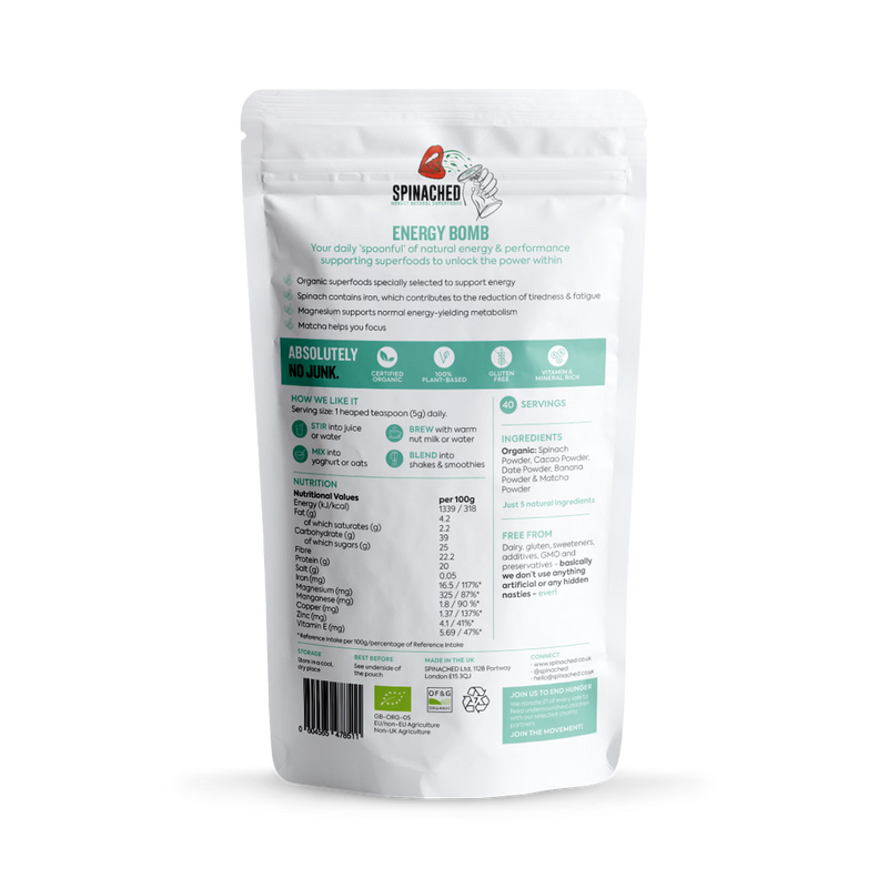 Spinached Energy Bomb superfood powder 200g, UK version