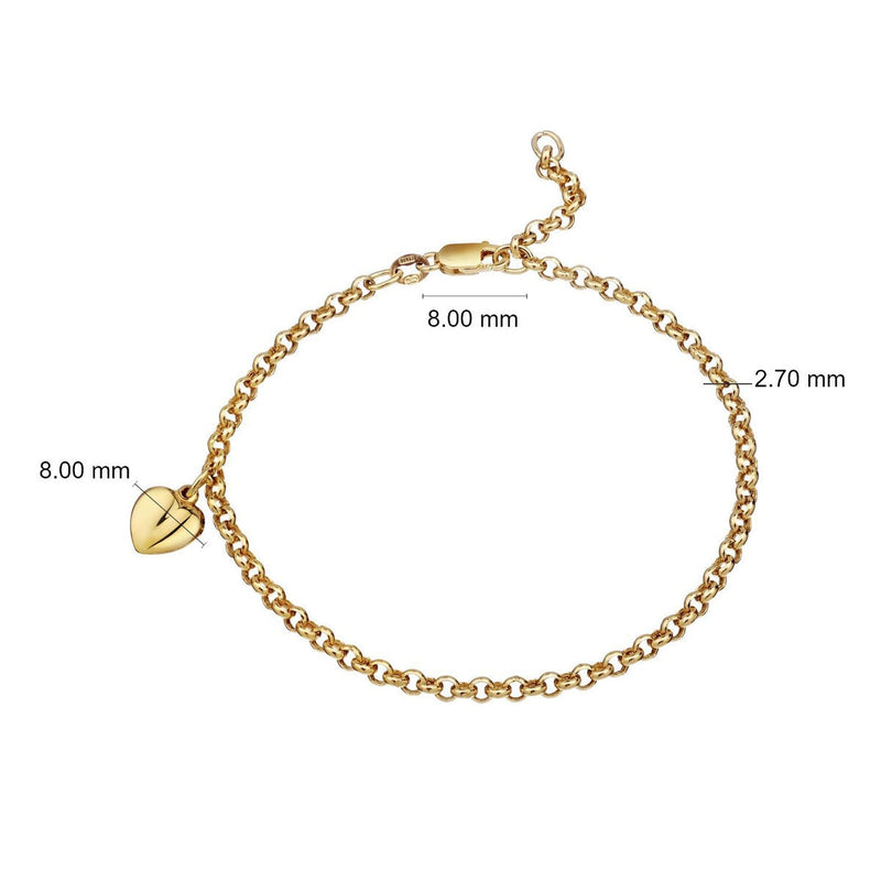 14ct yellow gold heart charm bracelet - British product