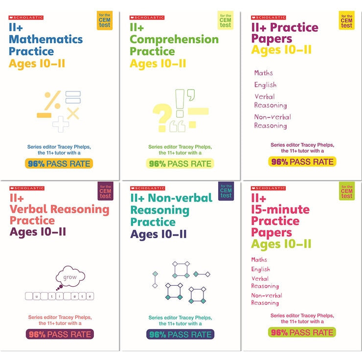 Scholastic 11+ book pack 6 books 60 flashcards, imported from the UK