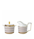 Wedgwood geometric red sugar bowl and creamer set (British brand)