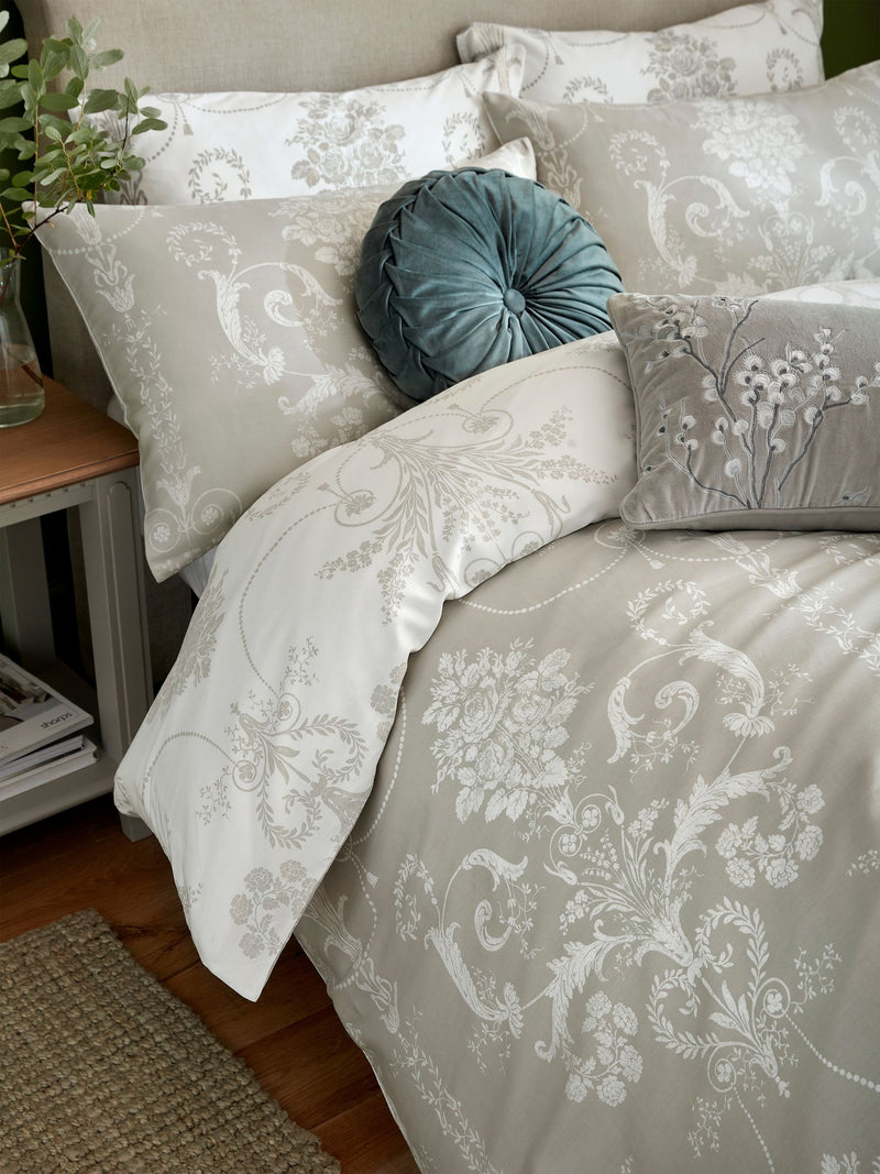 Laura Ashley grey cotton sateen duvet cover and pillowcase set, UK version