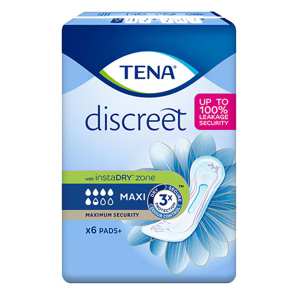 TENA Discreet Protect+ Maxi Incontinence Pads 6 pack (British brand)