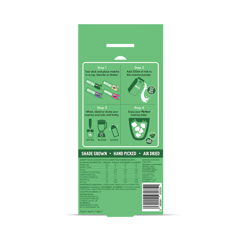 PerfectTed matcha variety pack 8 sachets, UK version