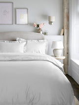 White Oxford Edge Collection Luxe 300 Thread Count Cotton Sateen Duvet Cover and Pillowcase Set