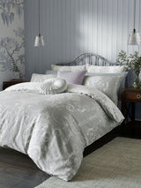Laura Ashley Grey Steel 100% Cotton Sateen 200 Thread Count Josette Duvet Reversible Cover and Pillowcase Set