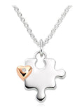 Sterling silver jigsaw necklace set with rose gold plated heart, 35cm chain (British brand)