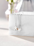 Sterling silver jigsaw necklace set with rose gold plated heart, 35cm chain (British brand)