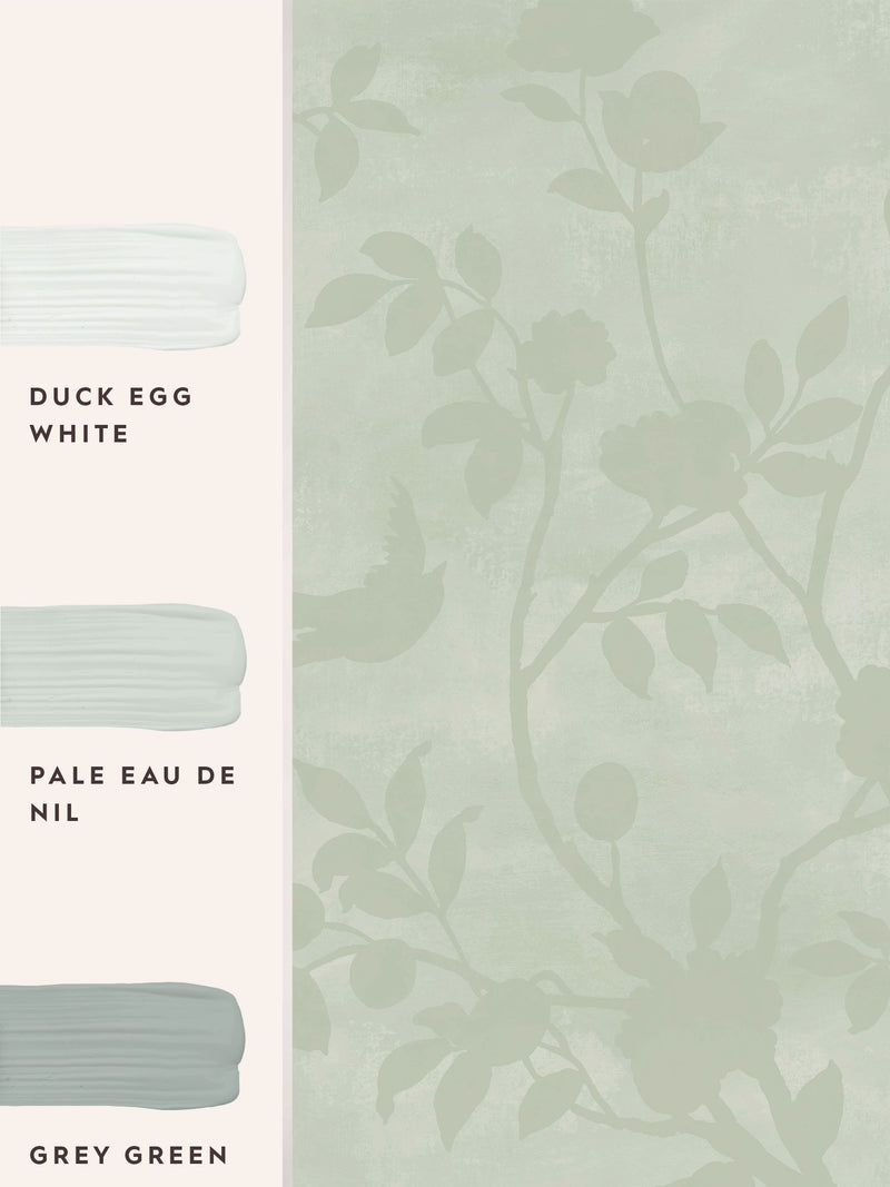Laura Ashley Eau de Nil Eglantine Silhouette wallpaper 10m (British brand)