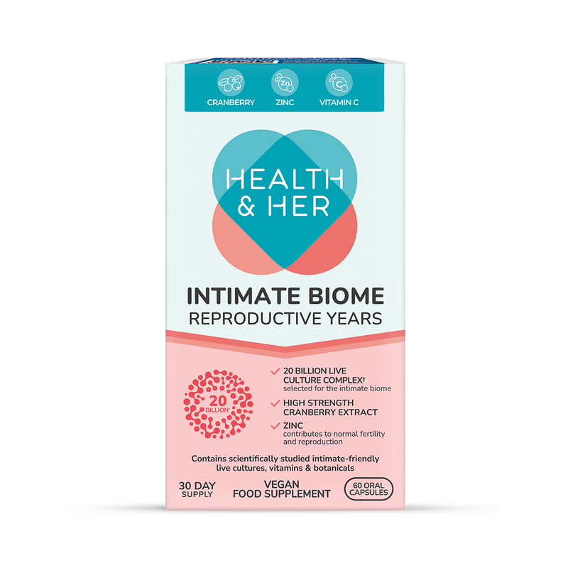 Health & Her Intimate Biome Reproductive Years 60 capsules, imported from the UK